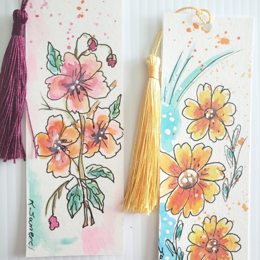 Hand Painted Watercolor Bookmarks with Tassels